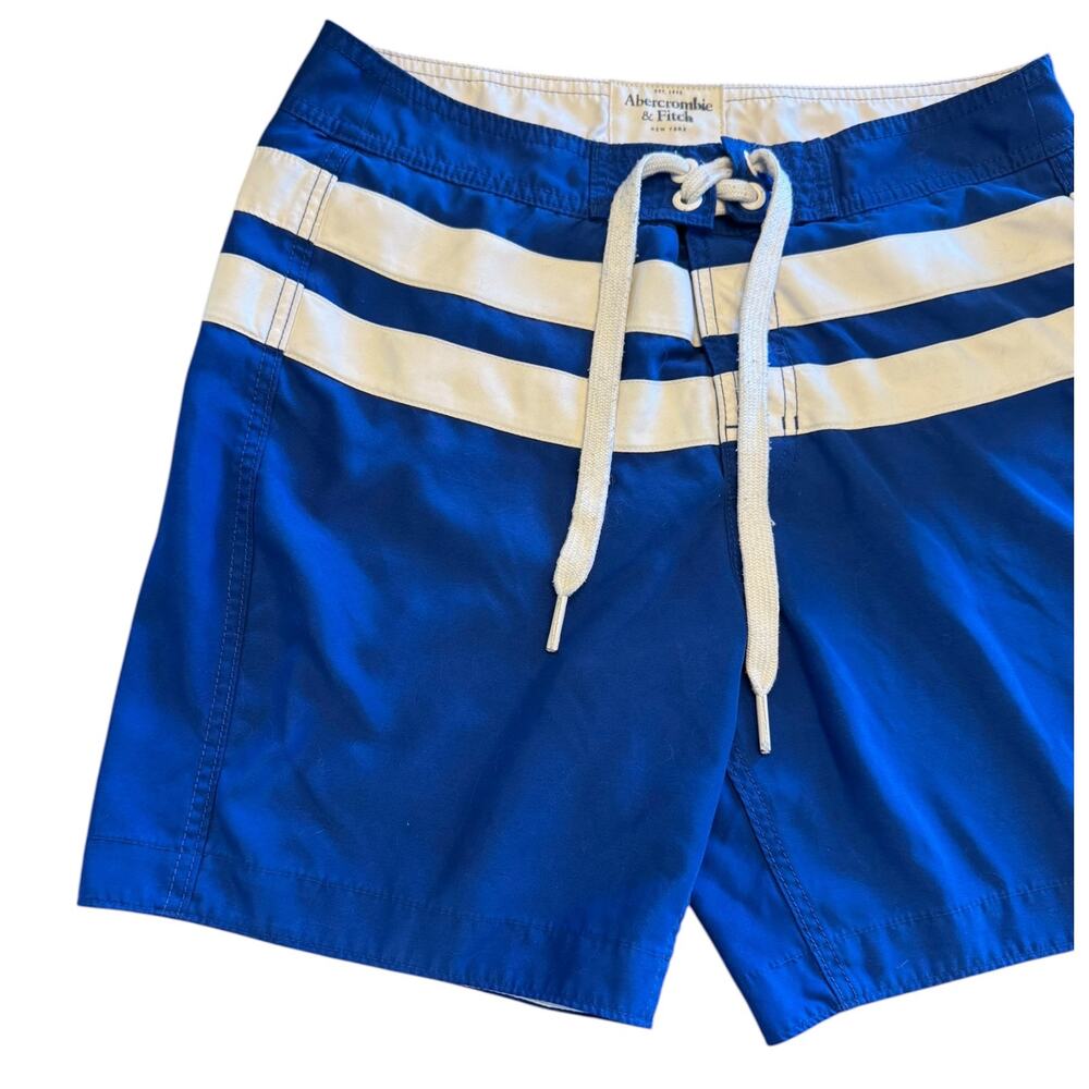 Y2K Abercrombie & Fitch Blue Stripe Board Shorts Swim Trunks Preppy Mens L - Picture 3 of 8